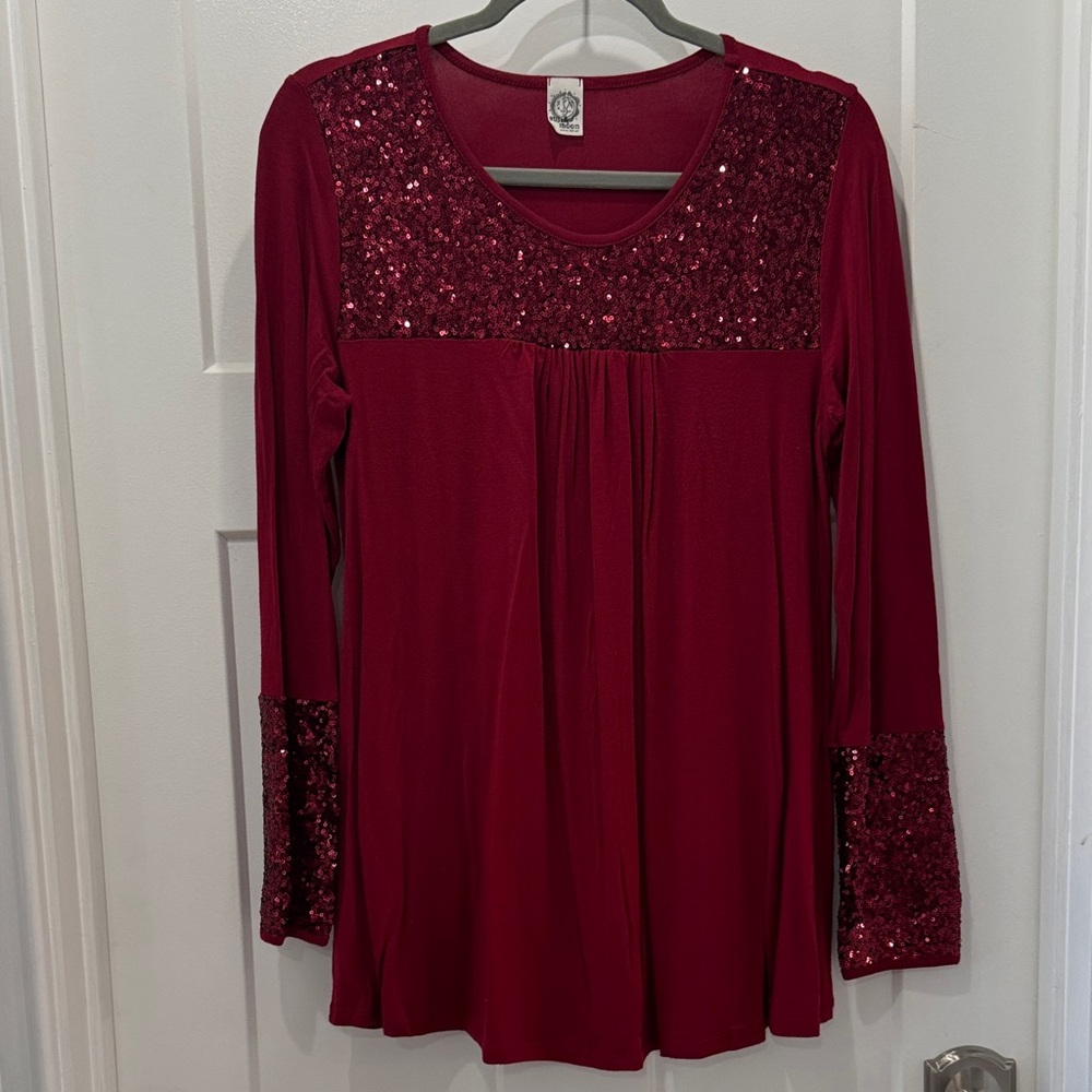 Sun n Moon Burgundy Sequin Blouse Size Small